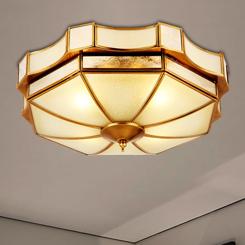 3/4 Lights Flush Light Fixture Traditional Dome Curved Frosted Glass Ceiling Flush Mount in Brass for Bedroom, 14"/18"/19.5" W Clearhalo 'Ceiling Lights' 'Close To Ceiling Lights' 'Close to ceiling' 'Flush mount' Lighting' 277127