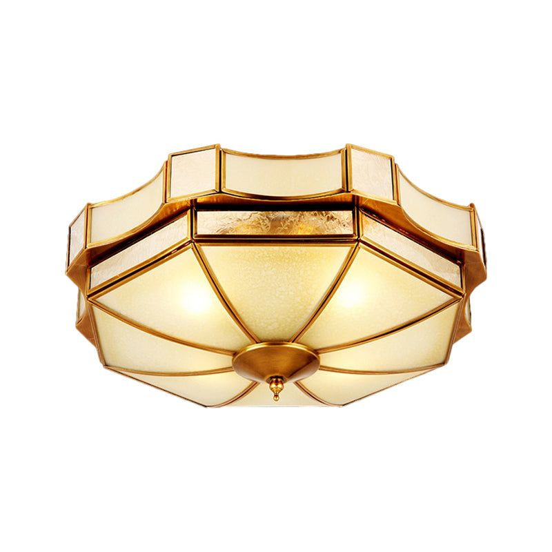 3/4 Lights Flush Light Fixture Traditional Dome Curved Frosted Glass Ceiling Flush Mount in Brass for Bedroom, 14"/18"/19.5" W Clearhalo 'Ceiling Lights' 'Close To Ceiling Lights' 'Close to ceiling' 'Flush mount' Lighting' 277129