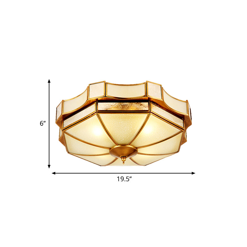 3/4 Lights Flush Light Fixture Traditional Dome Curved Frosted Glass Ceiling Flush Mount in Brass for Bedroom, 14"/18"/19.5" W Clearhalo 'Ceiling Lights' 'Close To Ceiling Lights' 'Close to ceiling' 'Flush mount' Lighting' 277130