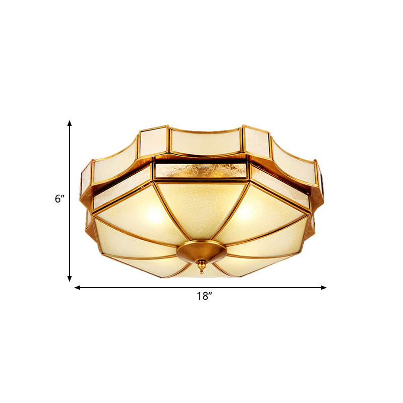 3/4 Lights Flush Light Fixture Traditional Dome Curved Frosted Glass Ceiling Flush Mount in Brass for Bedroom, 14"/18"/19.5" W Clearhalo 'Ceiling Lights' 'Close To Ceiling Lights' 'Close to ceiling' 'Flush mount' Lighting' 277131