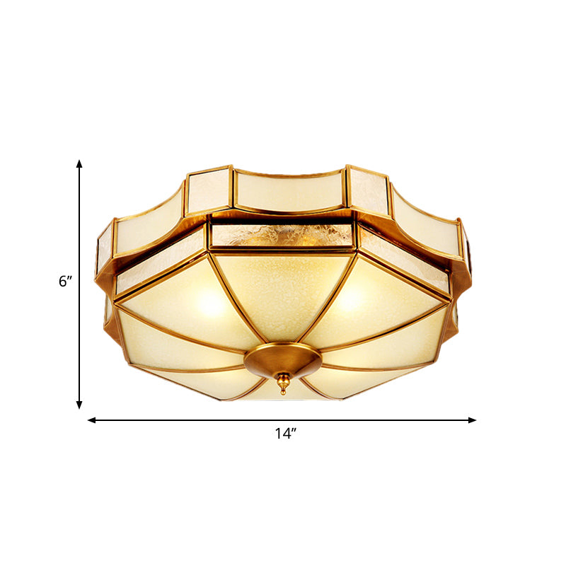 3/4 Lights Flush Light Fixture Traditional Dome Curved Frosted Glass Ceiling Flush Mount in Brass for Bedroom, 14"/18"/19.5" W Clearhalo 'Ceiling Lights' 'Close To Ceiling Lights' 'Close to ceiling' 'Flush mount' Lighting' 277132