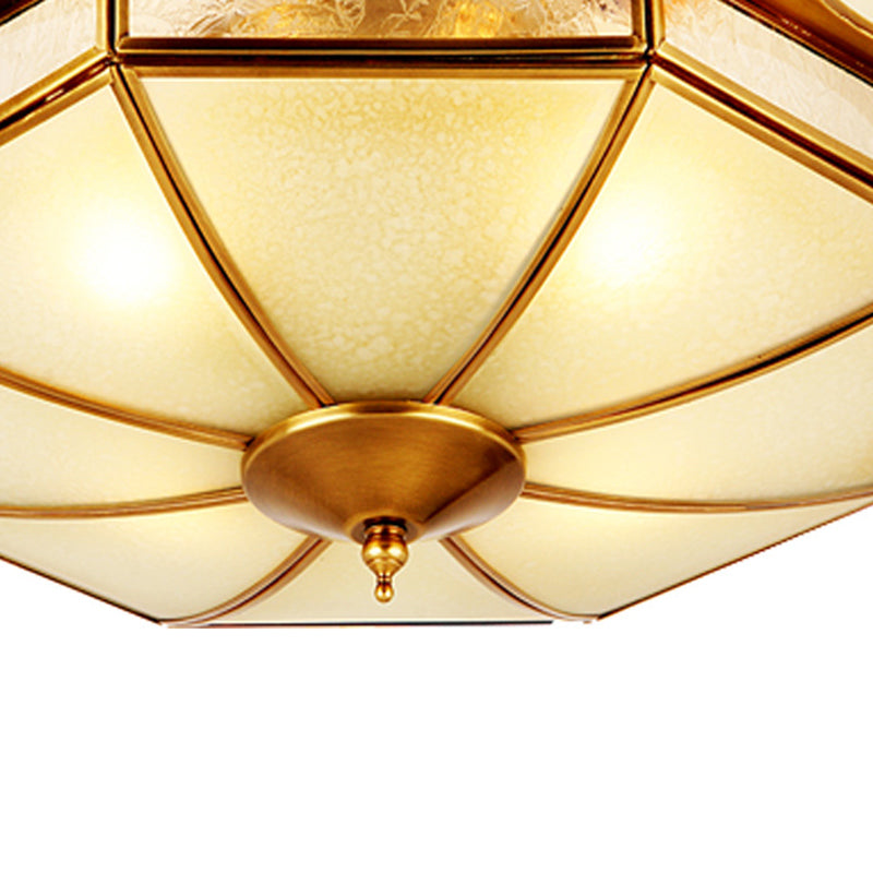 3/4 Lights Flush Light Fixture Traditional Dome Curved Frosted Glass Ceiling Flush Mount in Brass for Bedroom, 14"/18"/19.5" W Clearhalo 'Ceiling Lights' 'Close To Ceiling Lights' 'Close to ceiling' 'Flush mount' Lighting' 277133