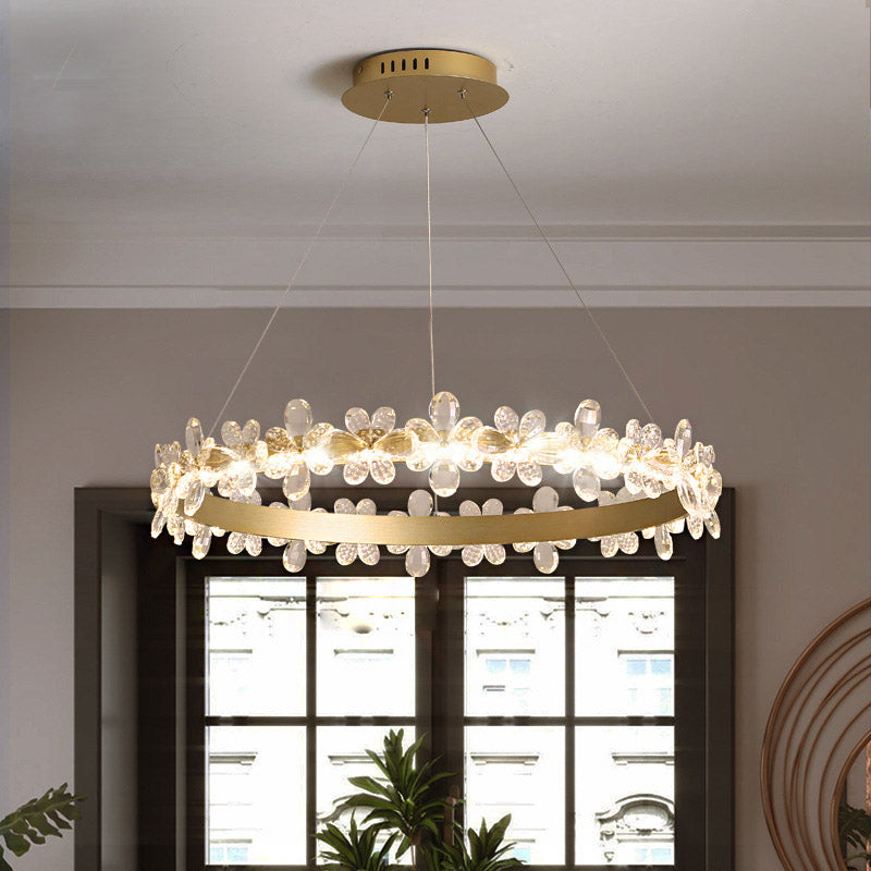 Round Chandelier Lamp Modern Crystal 19.5"/27.5" Wide LED Gold/Coffee Pendant Light Fixture in Warm/White Light Clearhalo 'Ceiling Lights' 'Chandeliers' 'Modern Chandeliers' 'Modern' Lighting' 277148