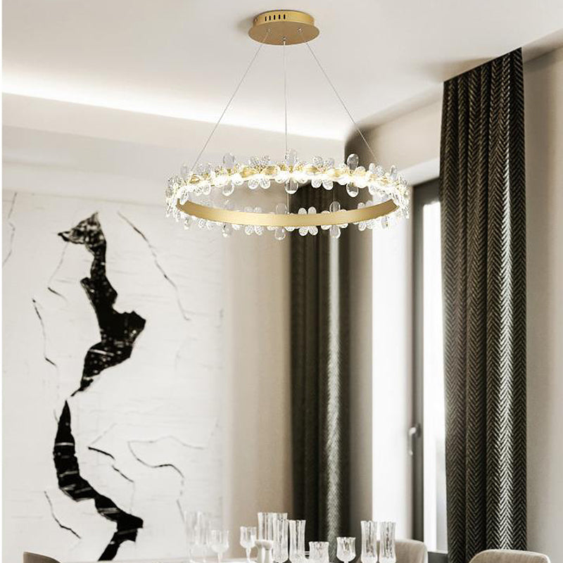 Round Chandelier Lamp Modern Crystal 19.5"/27.5" Wide LED Gold/Coffee Pendant Light Fixture in Warm/White Light Clearhalo 'Ceiling Lights' 'Chandeliers' 'Modern Chandeliers' 'Modern' Lighting' 277149