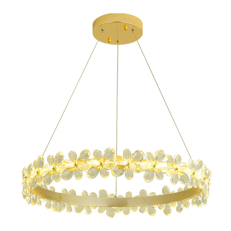 Round Chandelier Lamp Modern Crystal 19.5"/27.5" Wide LED Gold/Coffee Pendant Light Fixture in Warm/White Light Clearhalo 'Ceiling Lights' 'Chandeliers' 'Modern Chandeliers' 'Modern' Lighting' 277151