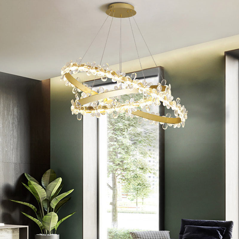 Round Chandelier Lamp Modern Crystal 19.5"/27.5" Wide LED Gold/Coffee Pendant Light Fixture in Warm/White Light Clearhalo 'Ceiling Lights' 'Chandeliers' 'Modern Chandeliers' 'Modern' Lighting' 277156