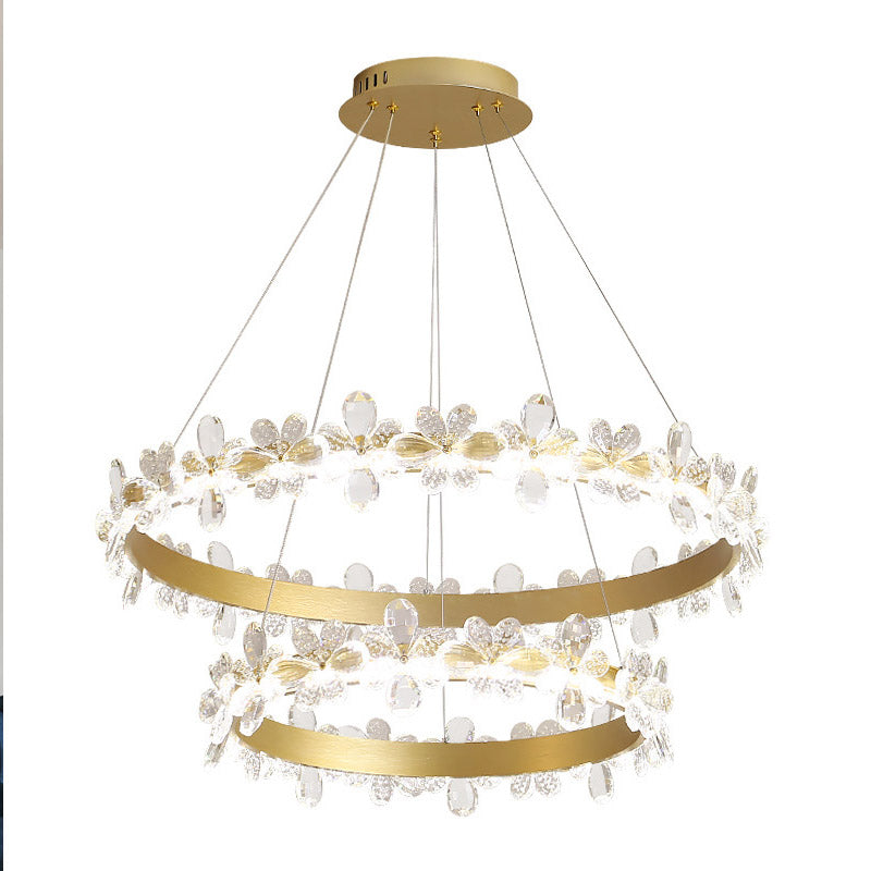 Round Chandelier Lamp Modern Crystal 19.5"/27.5" Wide LED Gold/Coffee Pendant Light Fixture in Warm/White Light Clearhalo 'Ceiling Lights' 'Chandeliers' 'Modern Chandeliers' 'Modern' Lighting' 277158