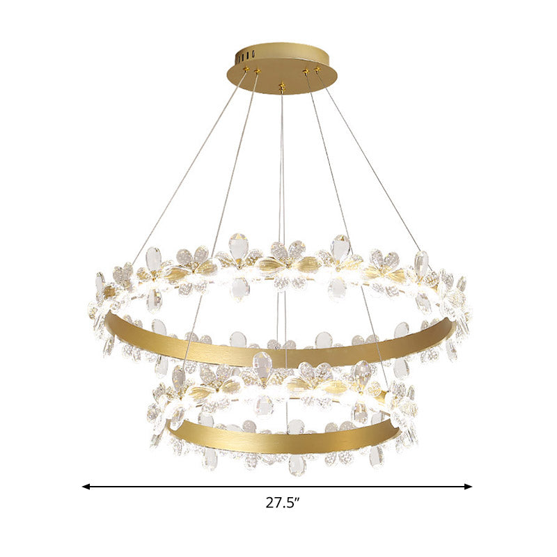 Round Chandelier Lamp Modern Crystal 19.5"/27.5" Wide LED Gold/Coffee Pendant Light Fixture in Warm/White Light Clearhalo 'Ceiling Lights' 'Chandeliers' 'Modern Chandeliers' 'Modern' Lighting' 277159