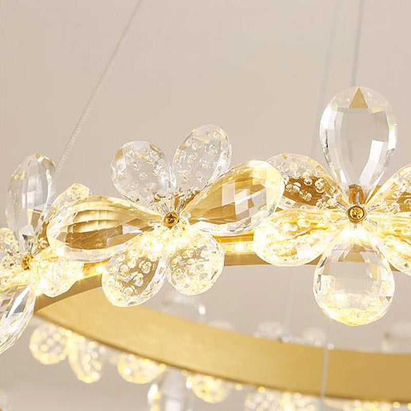 Round Chandelier Lamp Modern Crystal 19.5"/27.5" Wide LED Gold/Coffee Pendant Light Fixture in Warm/White Light Clearhalo 'Ceiling Lights' 'Chandeliers' 'Modern Chandeliers' 'Modern' Lighting' 277160