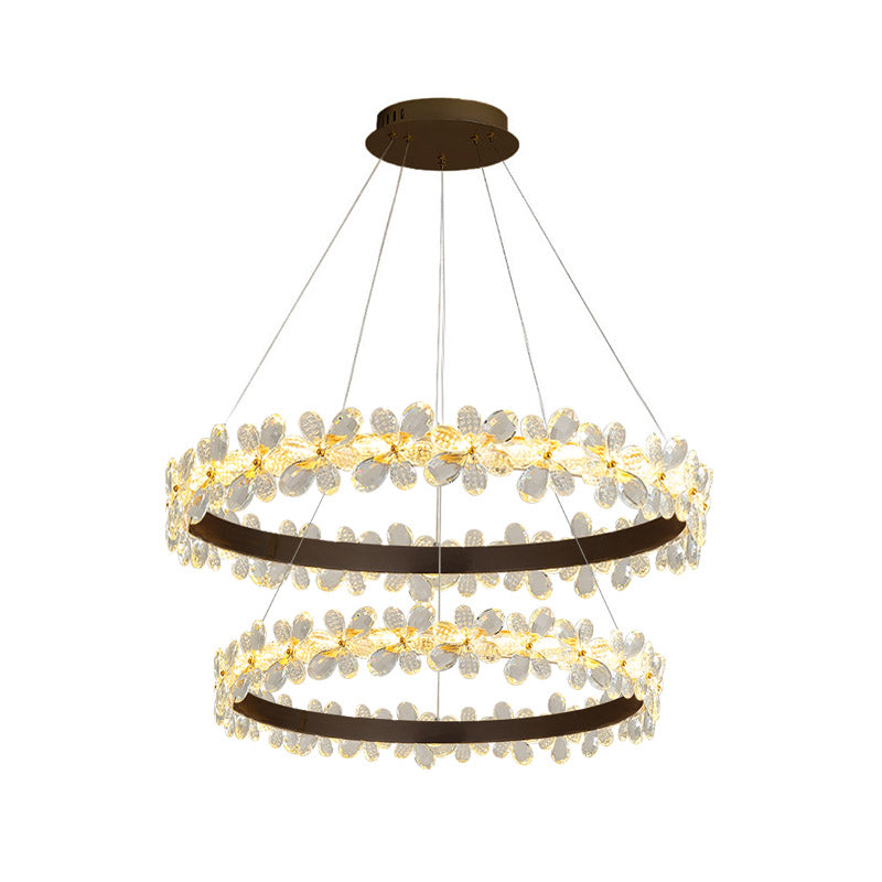 Round Chandelier Lamp Modern Crystal 19.5"/27.5" Wide LED Gold/Coffee Pendant Light Fixture in Warm/White Light Clearhalo 'Ceiling Lights' 'Chandeliers' 'Modern Chandeliers' 'Modern' Lighting' 277165