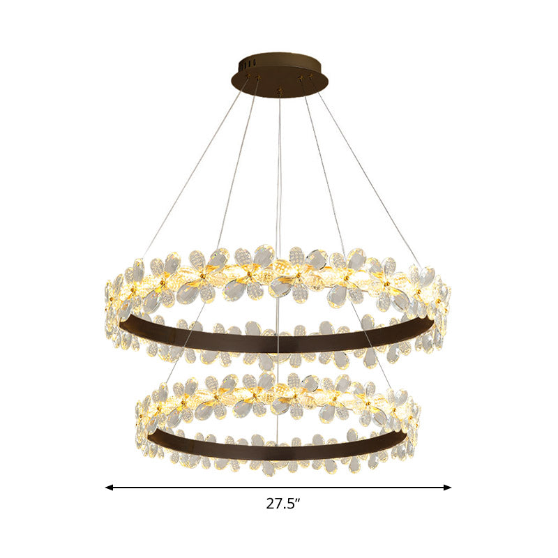 Round Chandelier Lamp Modern Crystal 19.5"/27.5" Wide LED Gold/Coffee Pendant Light Fixture in Warm/White Light Clearhalo 'Ceiling Lights' 'Chandeliers' 'Modern Chandeliers' 'Modern' Lighting' 277166