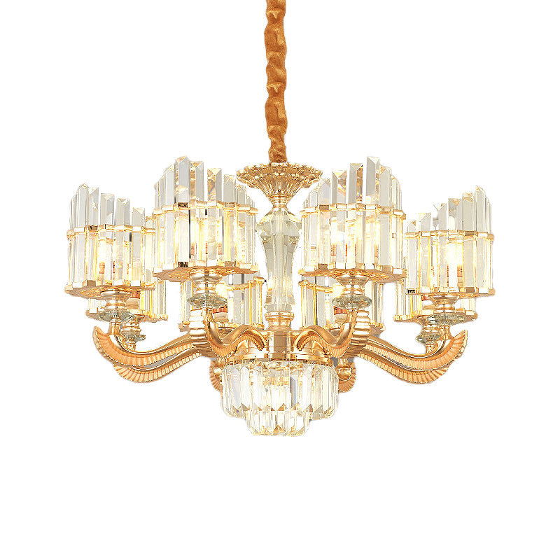 Radial Chandelier Light Modern Crystal 6/8 Bulbs 23.5"/27" Wide Gold Suspended Lighting Fixture with Curved Metal Arm Clearhalo 'Ceiling Lights' 'Chandeliers' 'Modern Chandeliers' 'Modern' Lighting' 277183