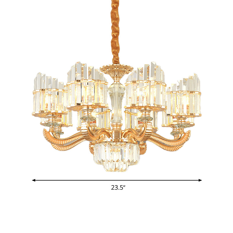 Radial Chandelier Light Modern Crystal 6/8 Bulbs 23.5"/27" Wide Gold Suspended Lighting Fixture with Curved Metal Arm Clearhalo 'Ceiling Lights' 'Chandeliers' 'Modern Chandeliers' 'Modern' Lighting' 277184