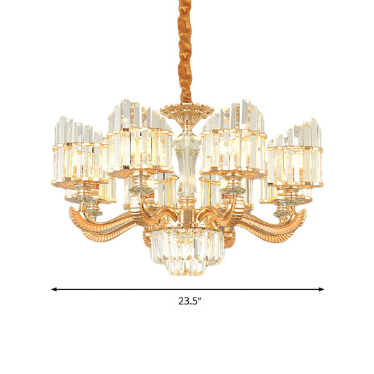 Radial Chandelier Light Modern Crystal 6/8 Bulbs 23.5"/27" Wide Gold Suspended Lighting Fixture with Curved Metal Arm Clearhalo 'Ceiling Lights' 'Chandeliers' 'Modern Chandeliers' 'Modern' Lighting' 277184