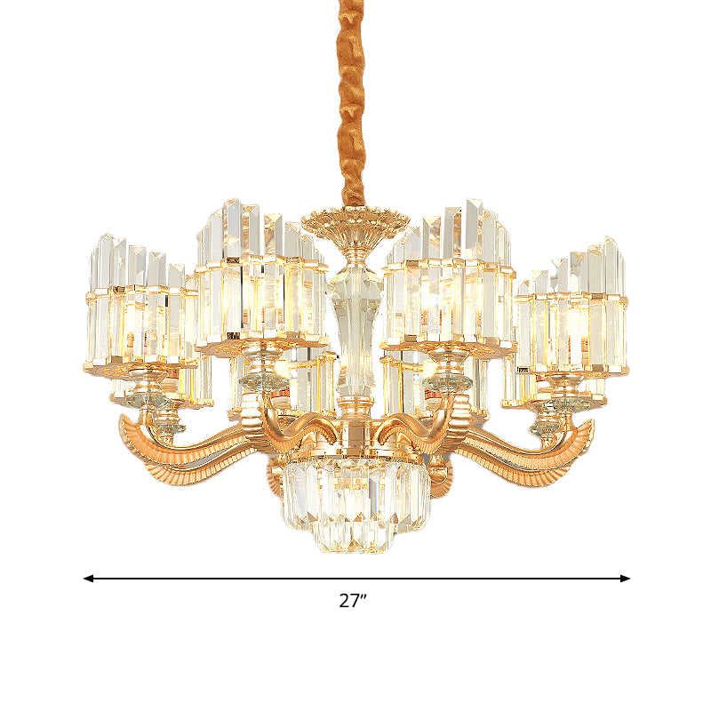 Radial Chandelier Light Modern Crystal 6/8 Bulbs 23.5"/27" Wide Gold Suspended Lighting Fixture with Curved Metal Arm Clearhalo 'Ceiling Lights' 'Chandeliers' 'Modern Chandeliers' 'Modern' Lighting' 277185