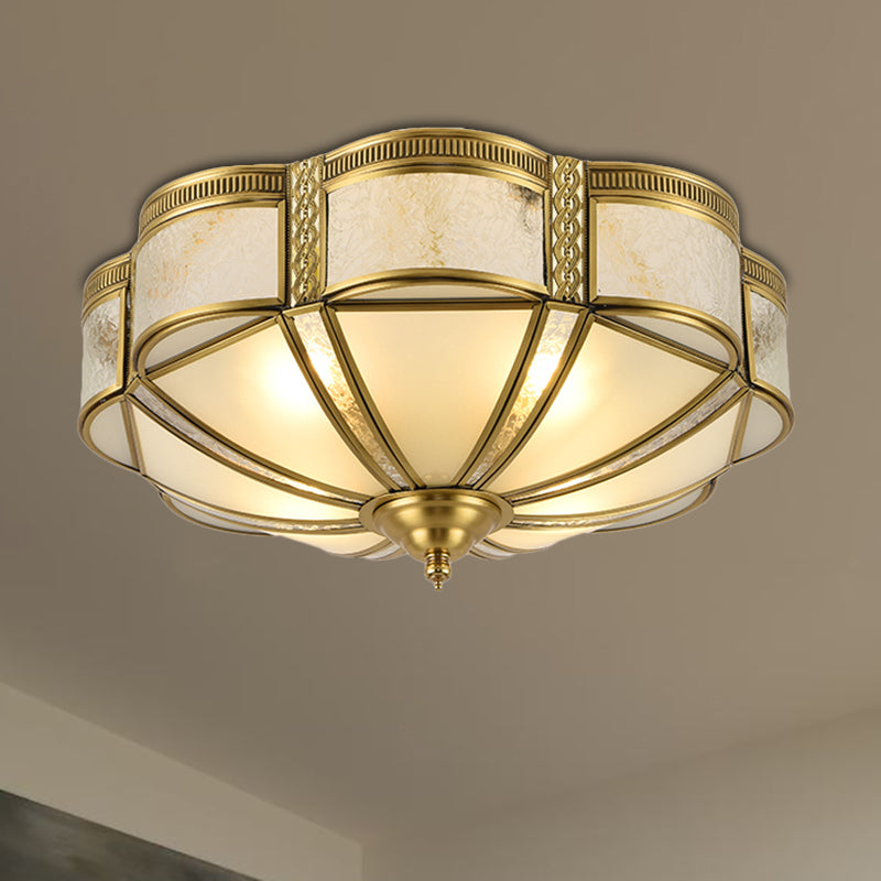 Brass Domed Flush Mount Fixture Classic Curved Frosted Glass Panel 3/4/6 Lights Bedroom Flush Light Clearhalo 'Ceiling Lights' 'Close To Ceiling Lights' 'Close to ceiling' 'Flush mount' Lighting' 277197