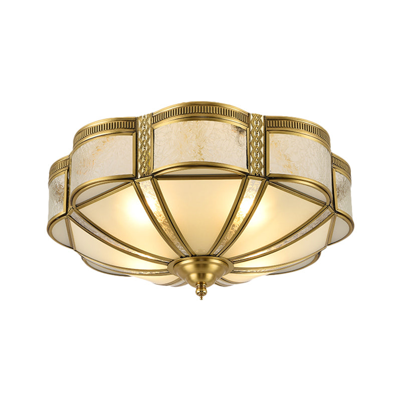 Brass Domed Flush Mount Fixture Classic Curved Frosted Glass Panel 3/4/6 Lights Bedroom Flush Light Clearhalo 'Ceiling Lights' 'Close To Ceiling Lights' 'Close to ceiling' 'Flush mount' Lighting' 277199