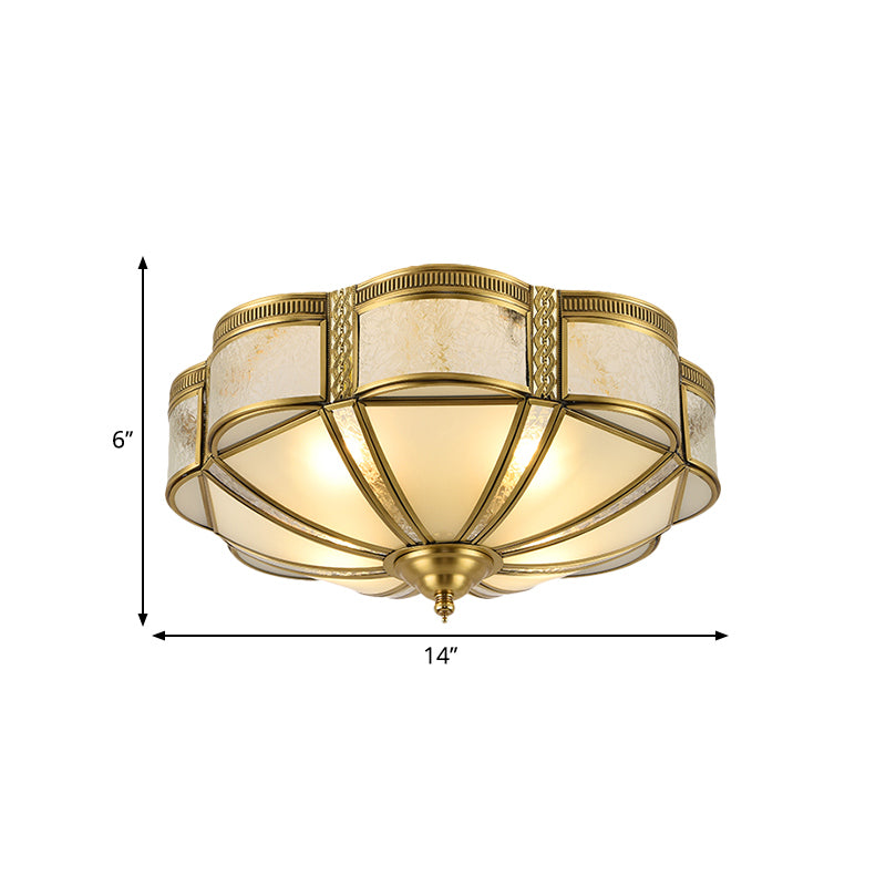 Brass Domed Flush Mount Fixture Classic Curved Frosted Glass Panel 3/4/6 Lights Bedroom Flush Light Clearhalo 'Ceiling Lights' 'Close To Ceiling Lights' 'Close to ceiling' 'Flush mount' Lighting' 277200