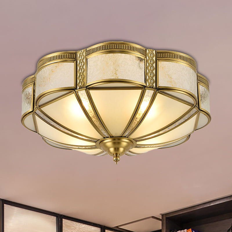 Brass Domed Flush Mount Fixture Classic Curved Frosted Glass Panel 3/4/6 Lights Bedroom Flush Light 4 Brass Clearhalo 'Ceiling Lights' 'Close To Ceiling Lights' 'Close to ceiling' 'Flush mount' Lighting' 277201