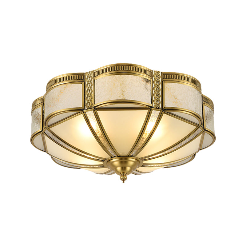 Brass Domed Flush Mount Fixture Classic Curved Frosted Glass Panel 3/4/6 Lights Bedroom Flush Light Clearhalo 'Ceiling Lights' 'Close To Ceiling Lights' 'Close to ceiling' 'Flush mount' Lighting' 277203