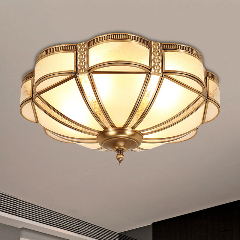 Brass Domed Flush Mount Fixture Classic Curved Frosted Glass Panel 3/4/6 Lights Bedroom Flush Light 6 Brass Clearhalo 'Ceiling Lights' 'Close To Ceiling Lights' 'Close to ceiling' 'Flush mount' Lighting' 277205