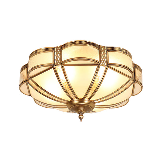 Brass Domed Flush Mount Fixture Classic Curved Frosted Glass Panel 3/4/6 Lights Bedroom Flush Light Clearhalo 'Ceiling Lights' 'Close To Ceiling Lights' 'Close to ceiling' 'Flush mount' Lighting' 277207