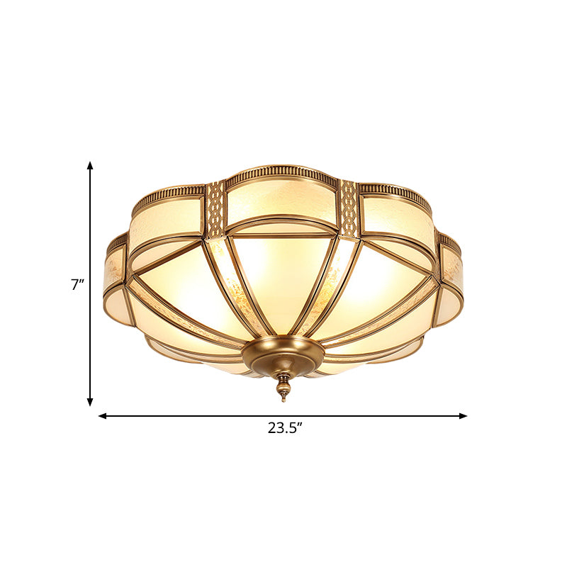 Brass Domed Flush Mount Fixture Classic Curved Frosted Glass Panel 3/4/6 Lights Bedroom Flush Light Clearhalo 'Ceiling Lights' 'Close To Ceiling Lights' 'Close to ceiling' 'Flush mount' Lighting' 277208