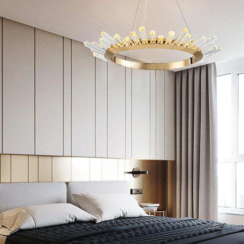 Round Pendant Chandelier Modernist Metal LED Gold Ceiling Hanging Light for Bedroom, 16"/21.5"/31.5" Wide Gold 23.5" Clearhalo 'Ceiling Lights' 'Chandeliers' 'Modern Chandeliers' 'Modern' Lighting' 277216