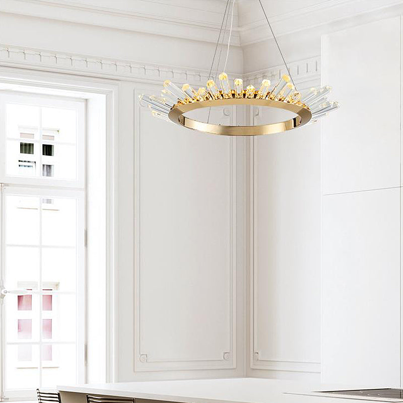 Round Pendant Chandelier Modernist Metal LED Gold Ceiling Hanging Light for Bedroom, 16"/21.5"/31.5" Wide Gold 16" Clearhalo 'Ceiling Lights' 'Chandeliers' 'Modern Chandeliers' 'Modern' Lighting' 277218