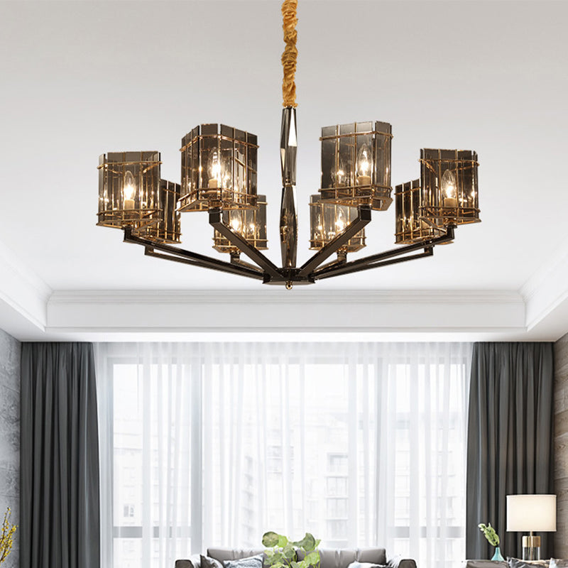 Triangle Hanging Chandelier Modernism Crystal 28"/35.5" Wide 6/8 Heads Black Pendant Light Fixture with Metal Arm Clearhalo 'Ceiling Lights' 'Chandeliers' 'Modern Chandeliers' 'Modern' Lighting' 277240