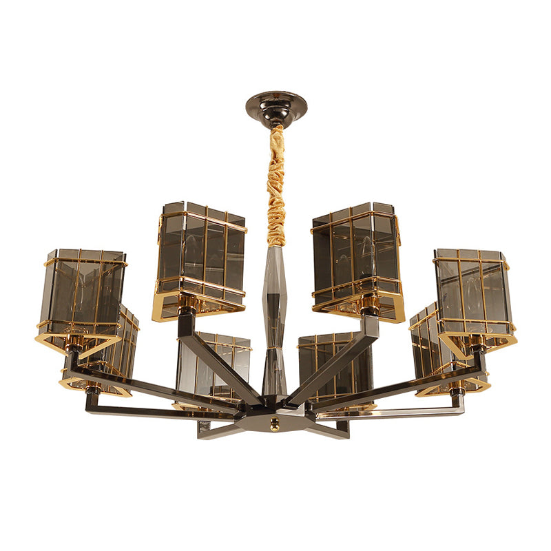 Triangle Hanging Chandelier Modernism Crystal 28"/35.5" Wide 6/8 Heads Black Pendant Light Fixture with Metal Arm Clearhalo 'Ceiling Lights' 'Chandeliers' 'Modern Chandeliers' 'Modern' Lighting' 277242