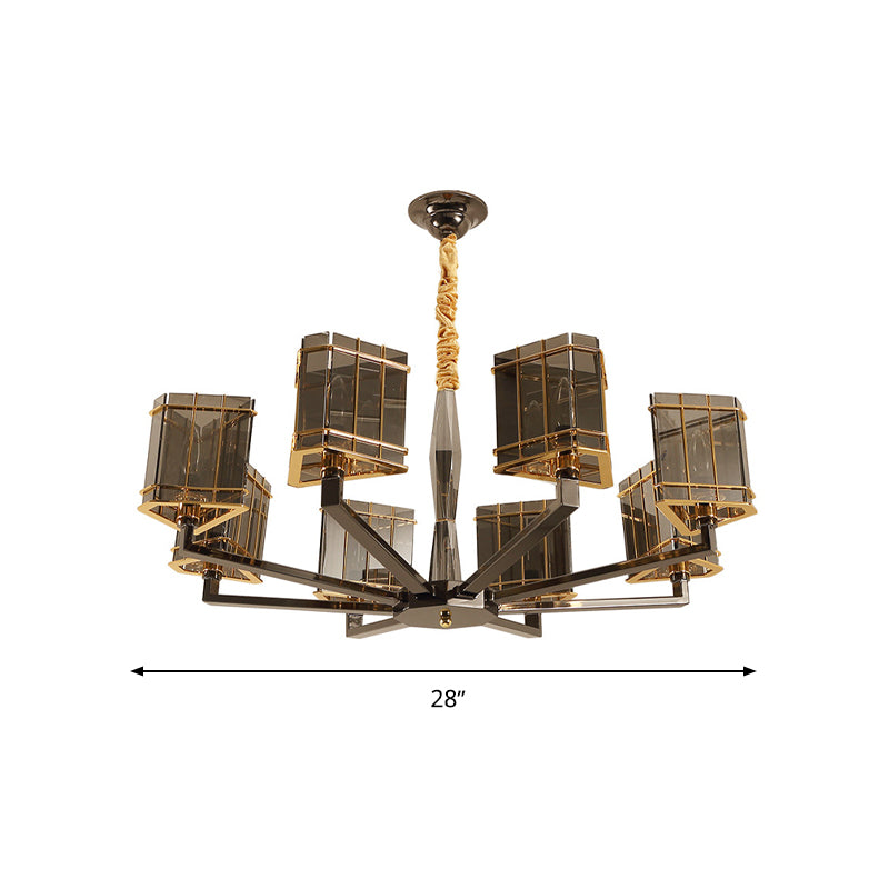 Triangle Hanging Chandelier Modernism Crystal 28"/35.5" Wide 6/8 Heads Black Pendant Light Fixture with Metal Arm Clearhalo 'Ceiling Lights' 'Chandeliers' 'Modern Chandeliers' 'Modern' Lighting' 277243