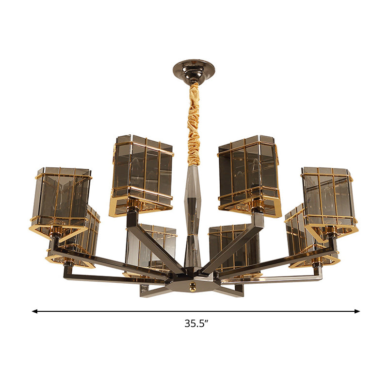 Triangle Hanging Chandelier Modernism Crystal 28"/35.5" Wide 6/8 Heads Black Pendant Light Fixture with Metal Arm Clearhalo 'Ceiling Lights' 'Chandeliers' 'Modern Chandeliers' 'Modern' Lighting' 277244