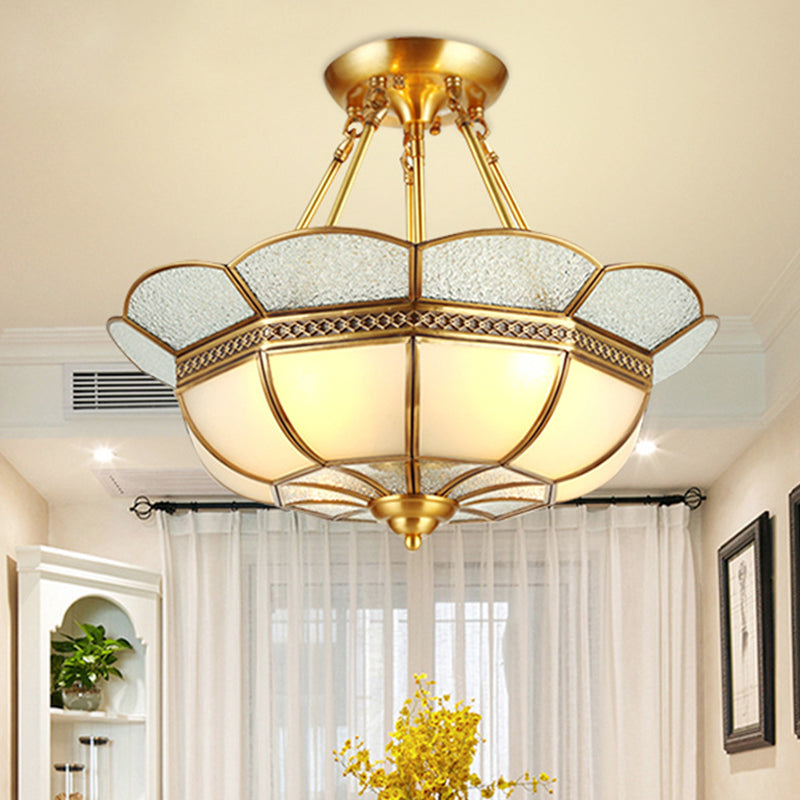 Traditional Scalloped Semi-Flush Light Fixture 4/6 Bulbs Metal Ceiling Mount in Brass for Bedroom, 18"/23.5" W Clearhalo 'Ceiling Lights' 'Close To Ceiling Lights' 'Close to ceiling' 'Semi-flushmount' Lighting' 277247