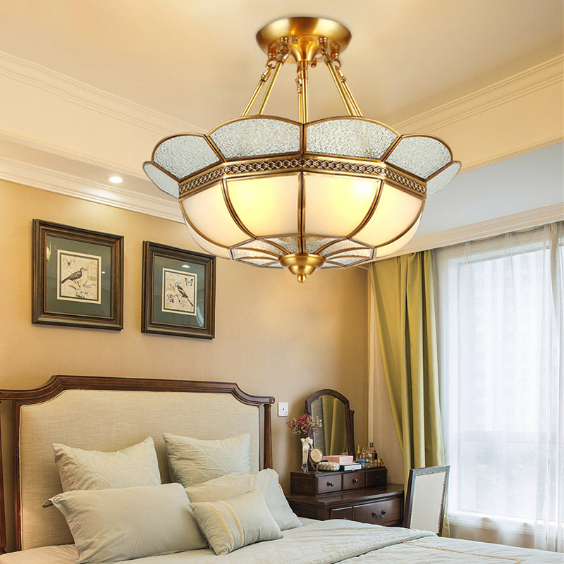 Traditional Scalloped Semi-Flush Light Fixture 4/6 Bulbs Metal Ceiling Mount in Brass for Bedroom, 18"/23.5" W Clearhalo 'Ceiling Lights' 'Close To Ceiling Lights' 'Close to ceiling' 'Semi-flushmount' Lighting' 277248