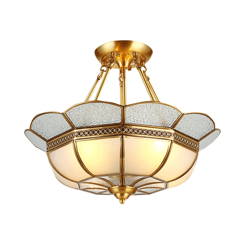 Traditional Scalloped Semi-Flush Light Fixture 4/6 Bulbs Metal Ceiling Mount in Brass for Bedroom, 18"/23.5" W Clearhalo 'Ceiling Lights' 'Close To Ceiling Lights' 'Close to ceiling' 'Semi-flushmount' Lighting' 277249