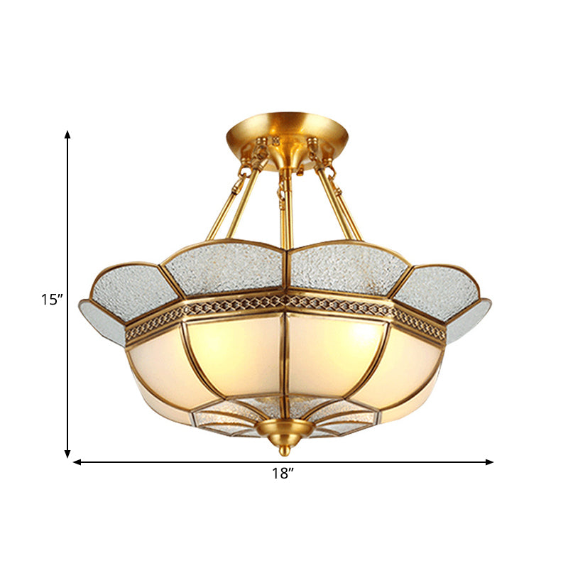 Traditional Scalloped Semi-Flush Light Fixture 4/6 Bulbs Metal Ceiling Mount in Brass for Bedroom, 18"/23.5" W Clearhalo 'Ceiling Lights' 'Close To Ceiling Lights' 'Close to ceiling' 'Semi-flushmount' Lighting' 277250