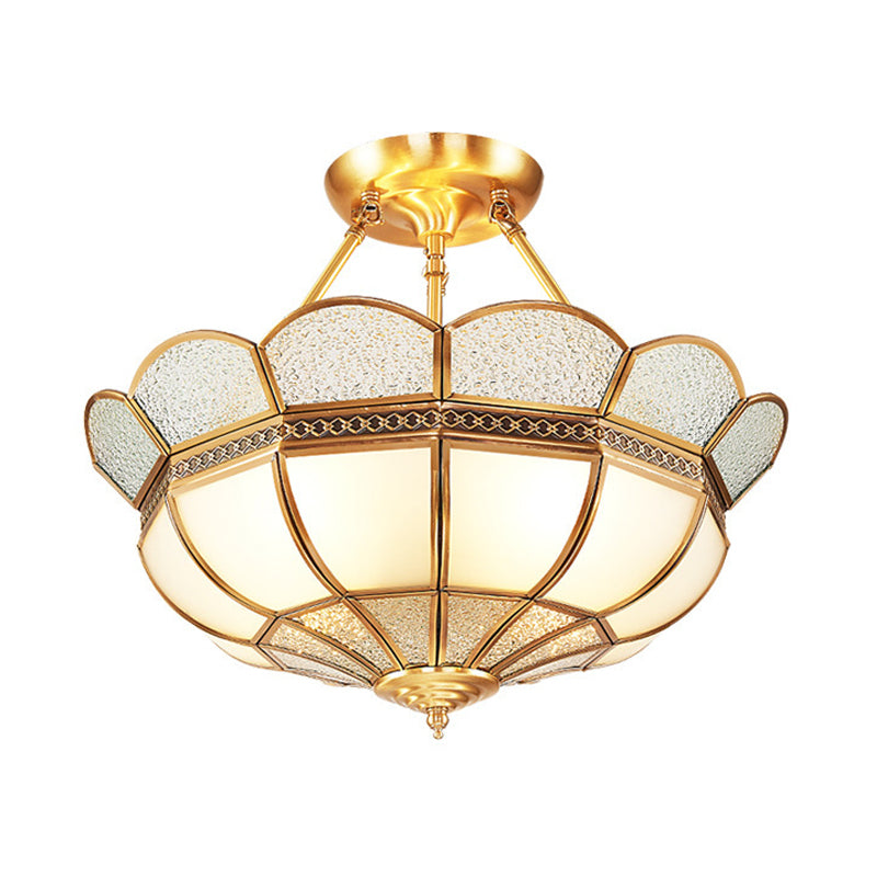 Traditional Scalloped Semi-Flush Light Fixture 4/6 Bulbs Metal Ceiling Mount in Brass for Bedroom, 18"/23.5" W Clearhalo 'Ceiling Lights' 'Close To Ceiling Lights' 'Close to ceiling' 'Semi-flushmount' Lighting' 277254