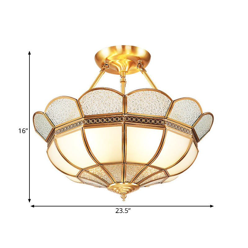 Traditional Scalloped Semi-Flush Light Fixture 4/6 Bulbs Metal Ceiling Mount in Brass for Bedroom, 18"/23.5" W Clearhalo 'Ceiling Lights' 'Close To Ceiling Lights' 'Close to ceiling' 'Semi-flushmount' Lighting' 277255