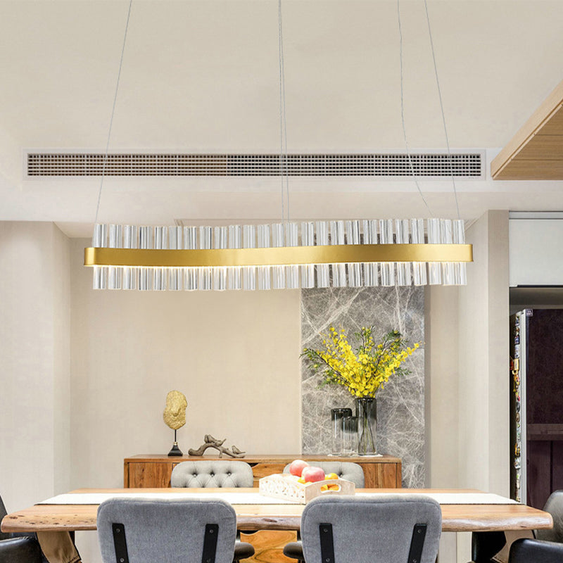 Bend Ceiling Chandelier Modernist Crystal 35.5"/47" Wide LED Gold Hanging Pendant Light for Dining Room Gold Clearhalo 'Ceiling Lights' 'Chandeliers' 'Modern Chandeliers' 'Modern' Lighting' 277256