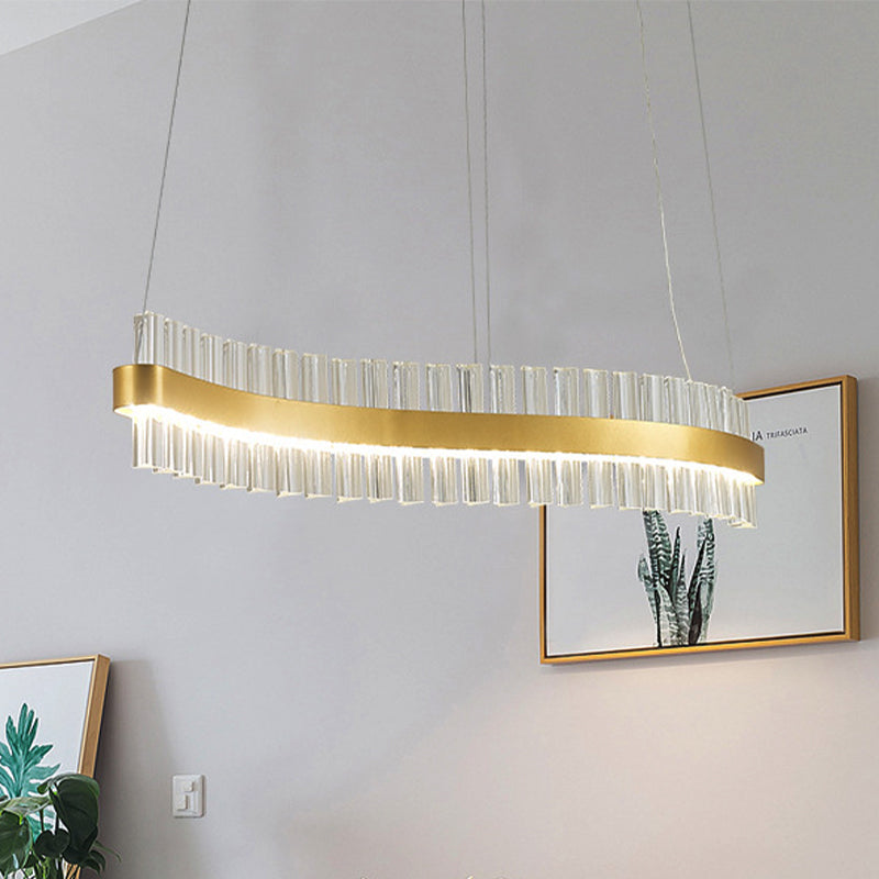 Bend Ceiling Chandelier Modernist Crystal 35.5"/47" Wide LED Gold Hanging Pendant Light for Dining Room Clearhalo 'Ceiling Lights' 'Chandeliers' 'Modern Chandeliers' 'Modern' Lighting' 277257