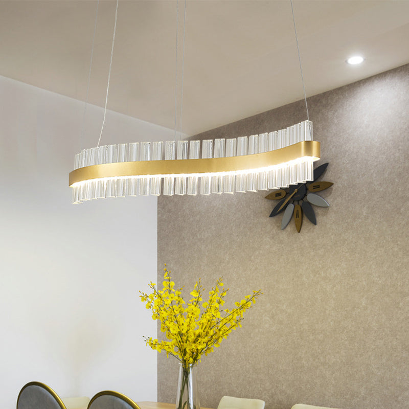 Bend Ceiling Chandelier Modernist Crystal 35.5"/47" Wide LED Gold Hanging Pendant Light for Dining Room Clearhalo 'Ceiling Lights' 'Chandeliers' 'Modern Chandeliers' 'Modern' Lighting' 277258