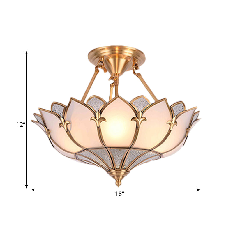 4/6/8 Heads Metal Semi Flush Light Traditionalist Brass Lotus Living Room Ceiling Mount Chandelier, 18"/25"/31.5" W Clearhalo 'Ceiling Lights' 'Close To Ceiling Lights' 'Close to ceiling' 'Semi-flushmount' Lighting' 277268