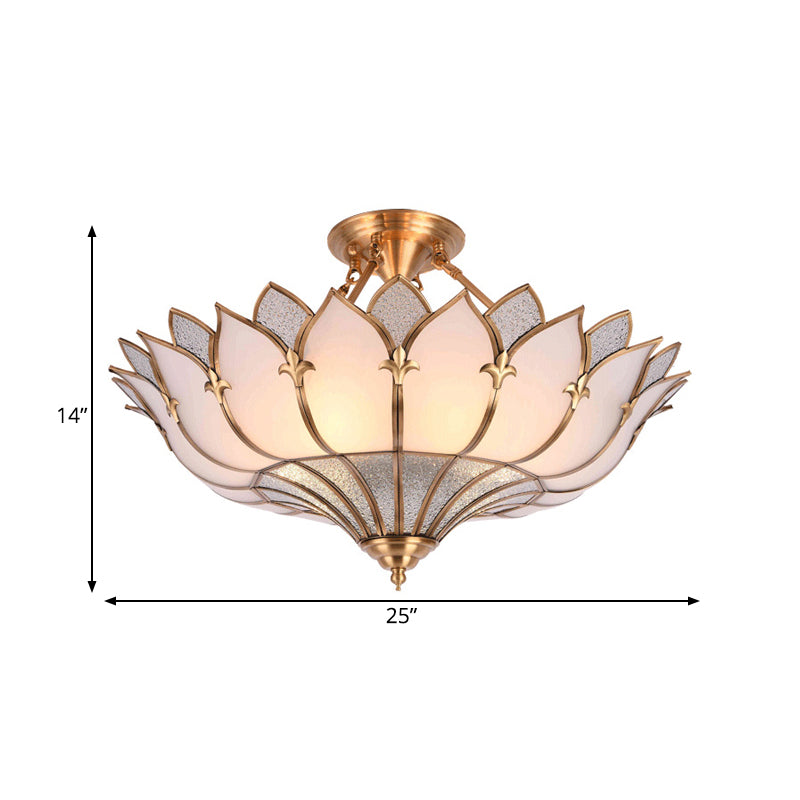 4/6/8 Heads Metal Semi Flush Light Traditionalist Brass Lotus Living Room Ceiling Mount Chandelier, 18"/25"/31.5" W Clearhalo 'Ceiling Lights' 'Close To Ceiling Lights' 'Close to ceiling' 'Semi-flushmount' Lighting' 277273