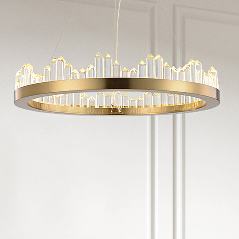 Circle Chandelier Lighting Contemporary Cut Crystal LED Gold Hanging Light Kit in Warm/White Light, 16"/23.5"/31.5" Wide Gold Clearhalo 'Ceiling Lights' 'Chandeliers' 'Modern Chandeliers' 'Modern' Lighting' 277308