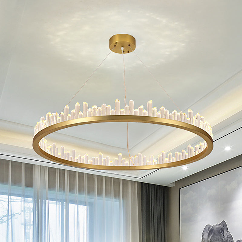 Circle Chandelier Lighting Contemporary Cut Crystal LED Gold Hanging Light Kit in Warm/White Light, 16"/23.5"/31.5" Wide Gold White Clearhalo 'Ceiling Lights' 'Chandeliers' 'Modern Chandeliers' 'Modern' Lighting' 277309