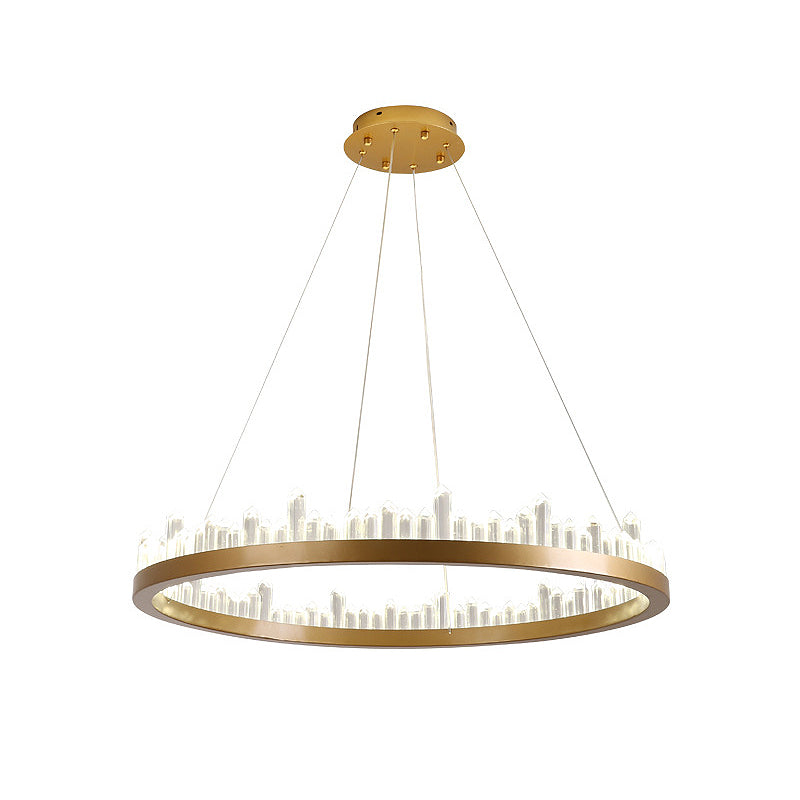 Circle Chandelier Lighting Contemporary Cut Crystal LED Gold Hanging Light Kit in Warm/White Light, 16"/23.5"/31.5" Wide Clearhalo 'Ceiling Lights' 'Chandeliers' 'Modern Chandeliers' 'Modern' Lighting' 277312