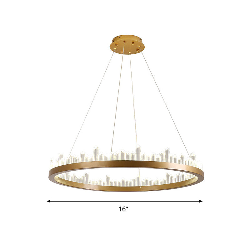 Circle Chandelier Lighting Contemporary Cut Crystal LED Gold Hanging Light Kit in Warm/White Light, 16"/23.5"/31.5" Wide Clearhalo 'Ceiling Lights' 'Chandeliers' 'Modern Chandeliers' 'Modern' Lighting' 277313