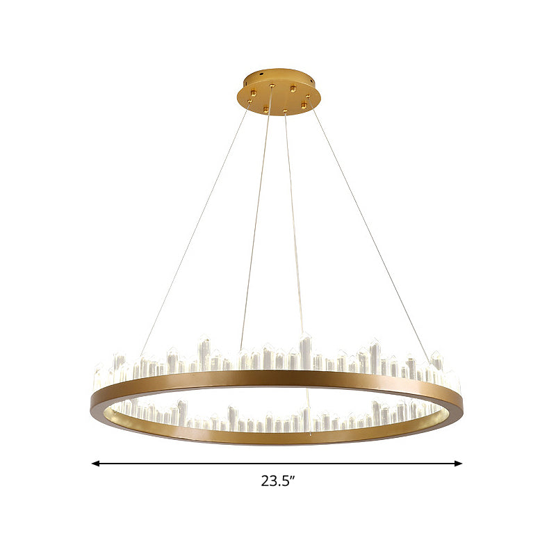 Circle Chandelier Lighting Contemporary Cut Crystal LED Gold Hanging Light Kit in Warm/White Light, 16"/23.5"/31.5" Wide Clearhalo 'Ceiling Lights' 'Chandeliers' 'Modern Chandeliers' 'Modern' Lighting' 277314