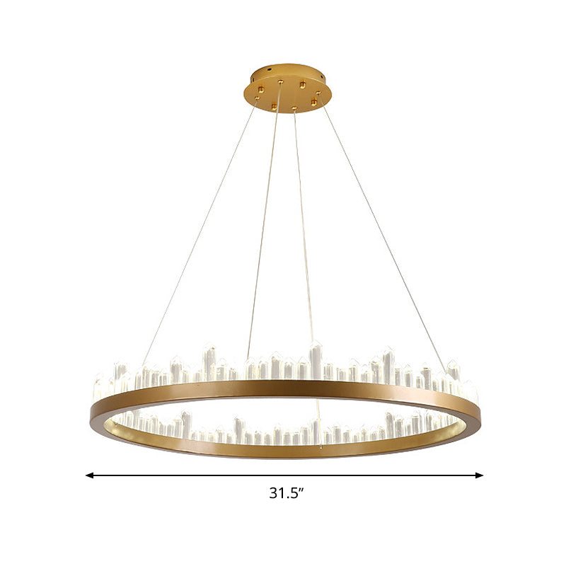 Circle Chandelier Lighting Contemporary Cut Crystal LED Gold Hanging Light Kit in Warm/White Light, 16"/23.5"/31.5" Wide Clearhalo 'Ceiling Lights' 'Chandeliers' 'Modern Chandeliers' 'Modern' Lighting' 277315